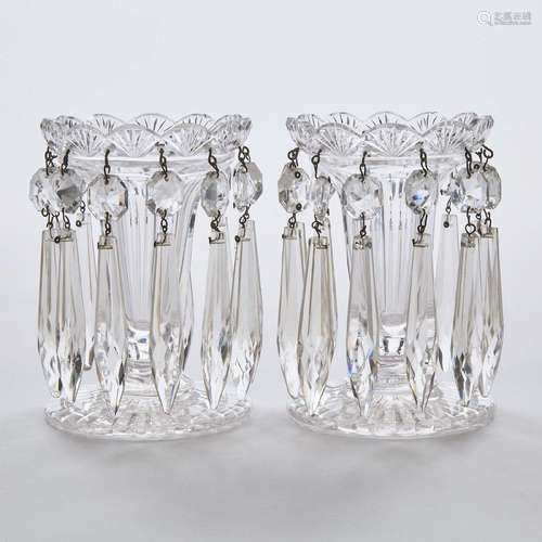 Pair of English Cut Glass Small Lustres, 19th century, heig