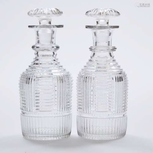 Pair of Anglo-Irish Cut Glass Small Decanters, early 19th c