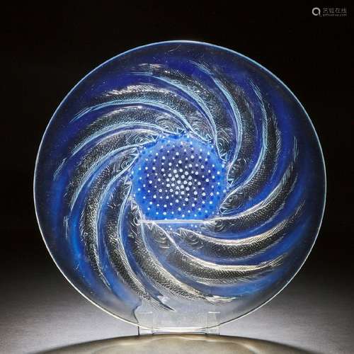 ‘Poissons’, Lalique Moulded Opalescent Glass Shallow Bowl,