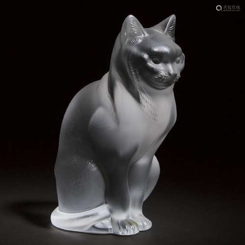 Lalique Moulded and Frosted Glass Seated Cat, post-1978, he