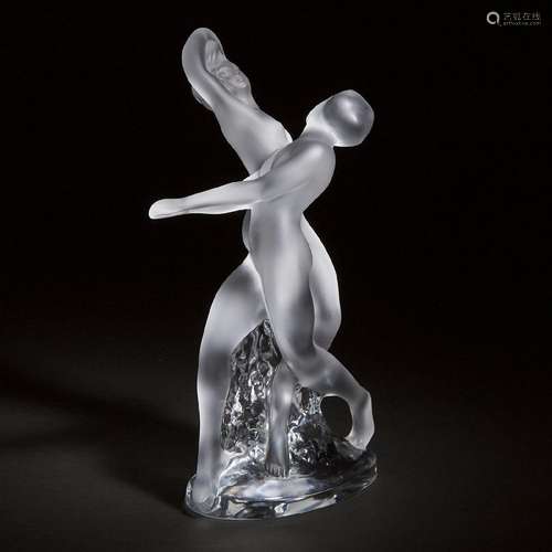 'Deux Danseuses', Lalique Moulded and Frosted Glass FIgure