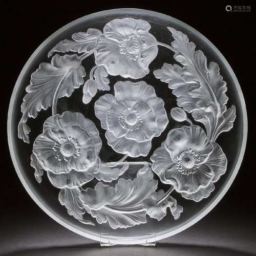 Verlys Moulded and Frosted Shallow Glass Bowl, mid-20th cen