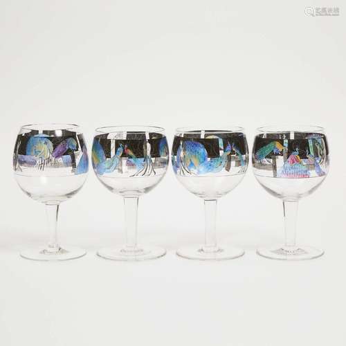 Set of Four Vetri Della Arte (Vedar) Enameled Glass Goblets