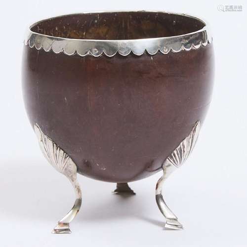 George III Silver Mounted Tripod Coconut Cup, 18th century,