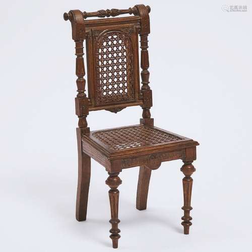 Victorian Carved and Caned Oak Miniature Model of a Side Ch