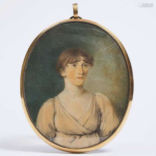 British School Large Portrait Miniature of a Young Woman, c