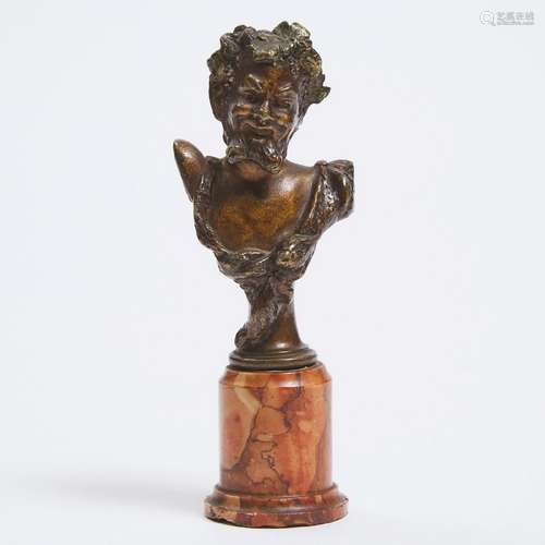 Italian Bronze Miniature Bust of Bacchanalian Satyr, late 1