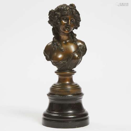 Small Patinated Bronze Bust of a Young Bacchanalian Woman,