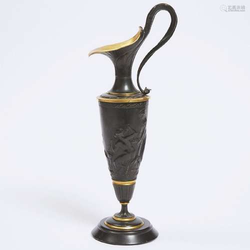 French Neo-Grec Patinated and Parcel Gilt Bronze Ewer, c.18