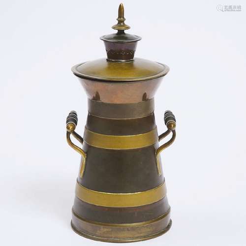 Brass Mounted Copper Churn Form Canister, 19th century, hei