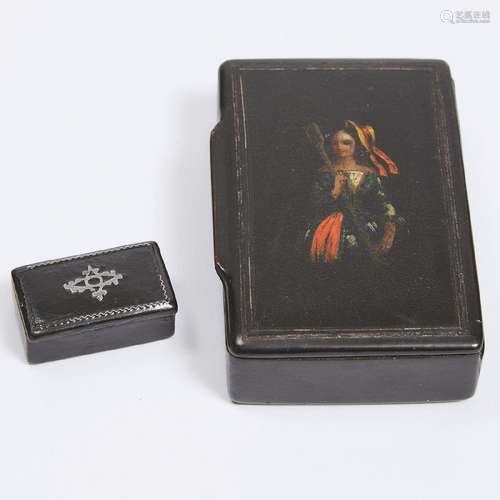 Two English Lacquer Snuff Boxes, early 19th century, 1 x 3.