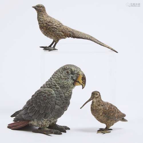 Three Austrian Cold Painted Bronze Avian Figures, c.1900, p