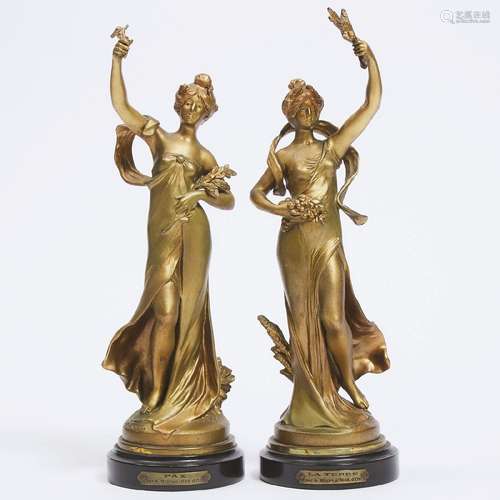 Pair of French Gilt Bronze Figures Titled 'Pax' and 'La Ter