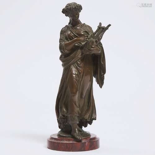 French Patinated Bronze Figure of a Classical Musician, 19t