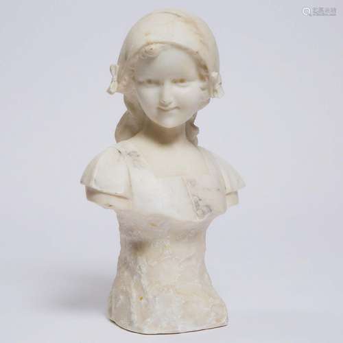 Continental Alabaster Bust of a Young Girl, c.1900, height