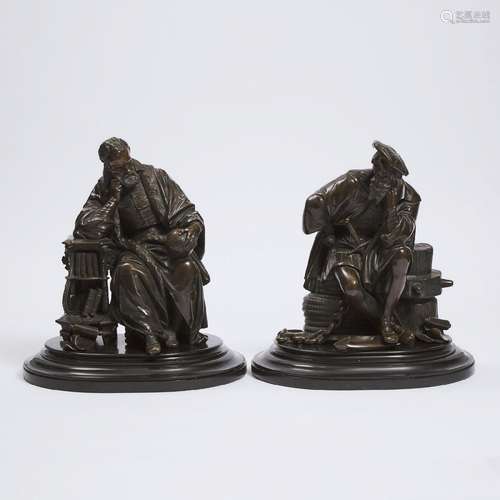 Large Pair of French School Patinated Bronze FIgures of Gal