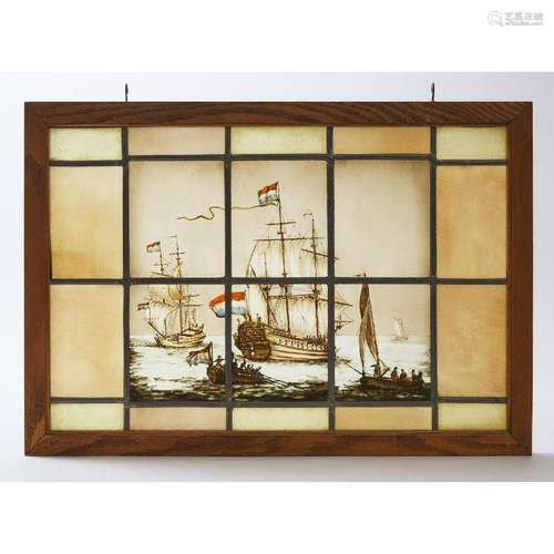 Pair of French Nautical Theme Stained Glass Windows, 19th c