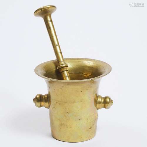 Bronze Mortar and Pestle, 19th century, mortar height 4.75