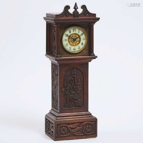 Miniature Relief Carved Mahogany Tall Case Clock, c.1900, h