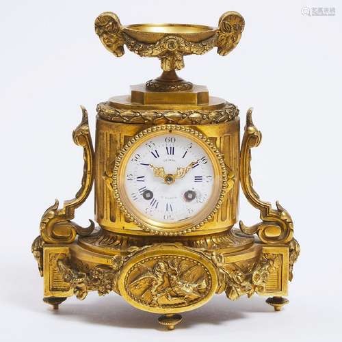 Small French Gilt Bronze Mantle Clock, Guibal a Paris, mid