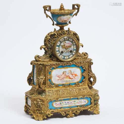 French 'Sèvres' Porcelain Mounted Ormolu Mantle Clock, mid