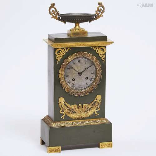 French Empire Gilt and Patinated Bronze Mantle Clock, early