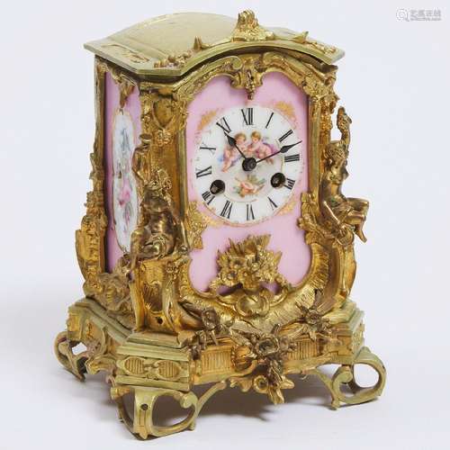 Small French Sèvres Porcelain Mounted Mantel Clock, c.1870,