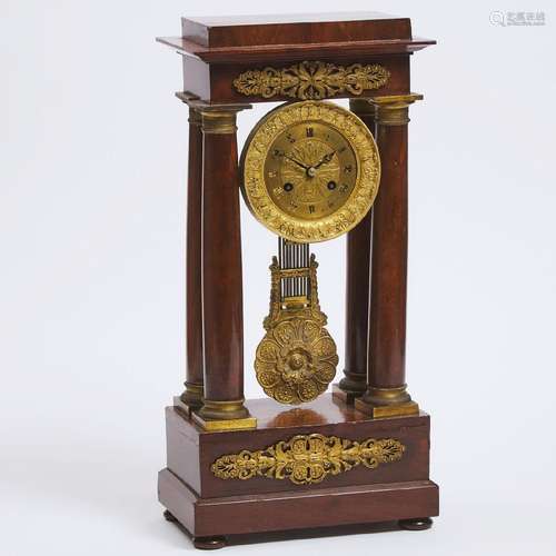 French Ormolu Mounted Mahogany 'Portico' Mantle Clock, c.18