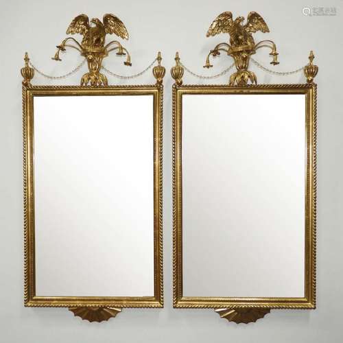 Pair of Neoclassical Style Giltwood Mirrors, 20th century,