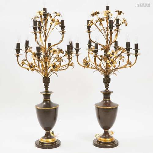 Large Pair of Contemporary French Gilt and Patinated Bronze