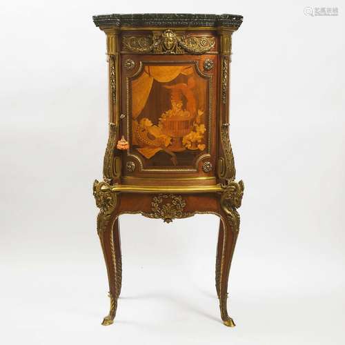 French Neoclassical Gilt Bronze Mounted Fruitwood Inlaid Ma