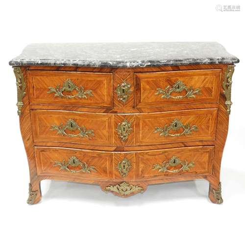 French Ormolu Mounted Rosewood Parquetry Inlaid Serpentine