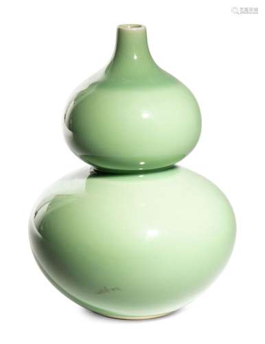 A Chinese Celadon Glazed Porcelain Gourd-Form Vase
