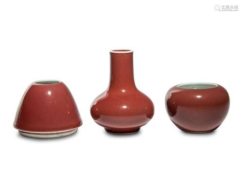 Three Chinese Oxblood Glazed Porcelain Articles