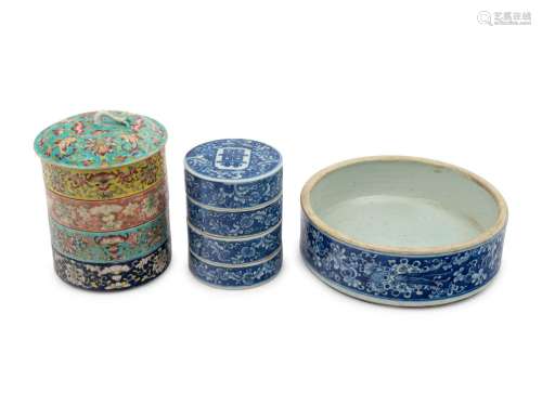 Two Chinese Porcelain Stacking Boxes and A Tray 19TH CENTURY