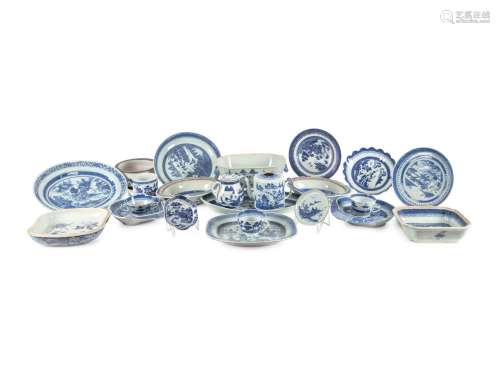 24 Chinese Export Blue and White Porcelain Wares 19TH CENTUR...