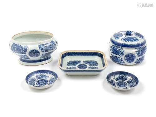 Five Chinese Export Blue and White Porcelain Wares 19TH CENT...