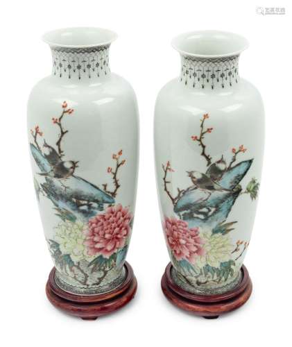 A Pair of Chinese Famille Rose Porcelain Vases 20TH CENTURY