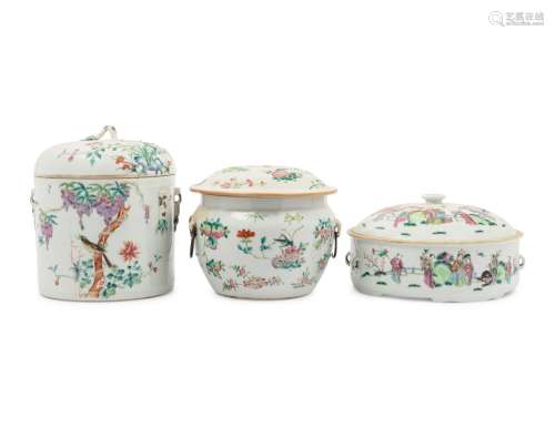 Three Chinese Famille Rose Covered Vessels 19TH CENTURY