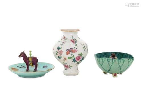 Three Chinese Famille Rose Porcelain Articles