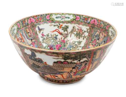 A Chinese Export Rose Medallion Punch Bowl 19TH CENTURY
