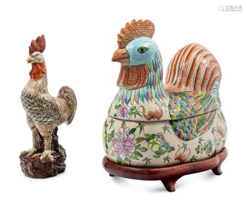 Two Chinese Export Famille Rose Porcelain Roosters LATE 19TH...
