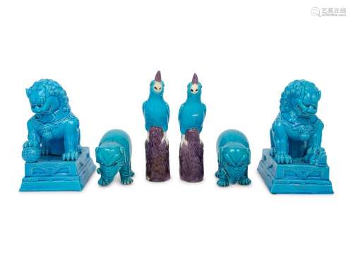 Six Chinese Turquoise Glazed Figures of Animals LATE 19TH/EA...