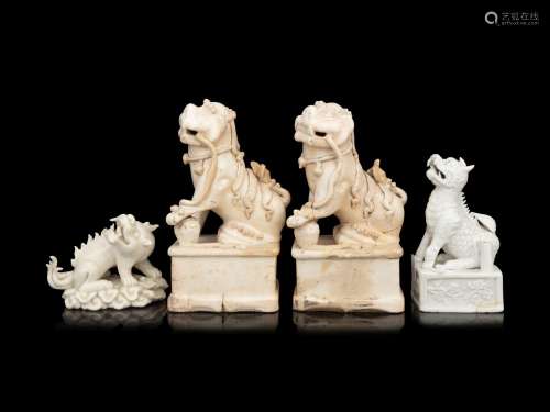 Four Chinese Blanc-de-Chine Porcelain Figures of Beasts
