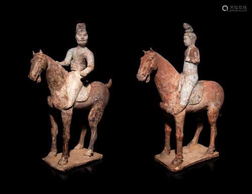 A Pair of Chinese Pottery Equestrian Figures POSSIBLY TANG D...