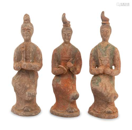 Three Chinese Pottery Figures of Court Ladies TANG DYNASTY S...