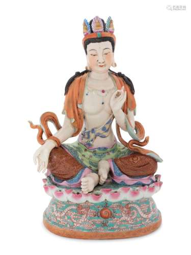 A Chinese Famille Rose Porcelain Figure of Guanyin