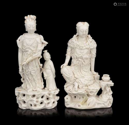 Two Chinese Blanc-de-Chine Porcelain Figures of Guanyin