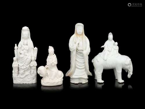 Four Chinese Blanc-de-Chine Porcelain Figures of Guanyin