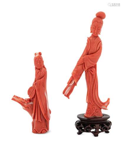 A Pair of Chinese Coral Figures of Ladies LATE 19TH-EARLY 20...